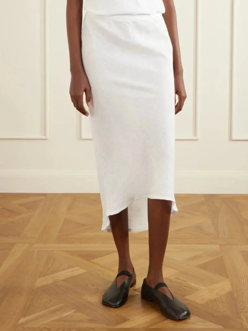James Perse Los Angeles Linen Canvas Midi Skirt Pull-on Asymmetrical S 290336